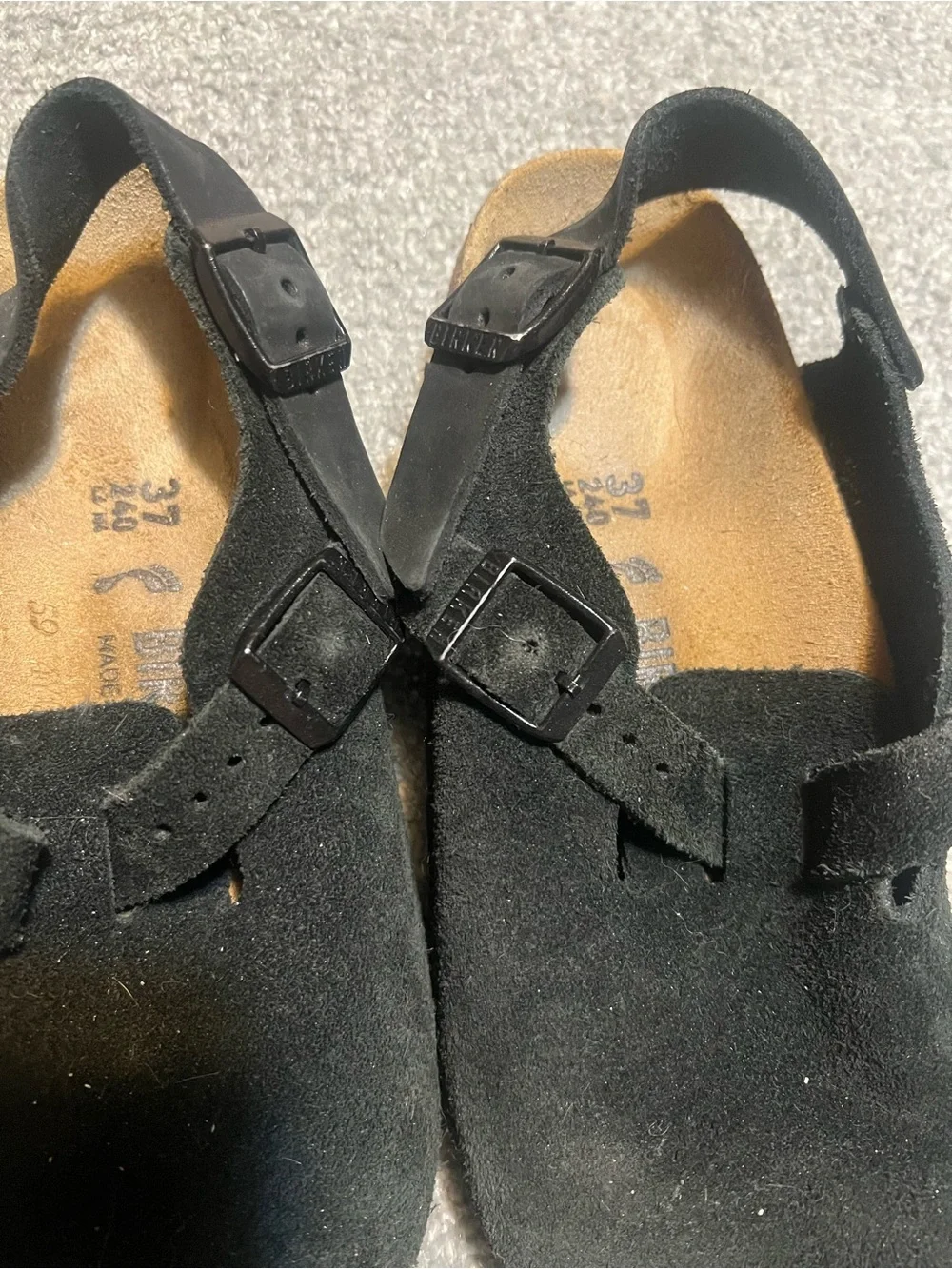 Birkenstock Black Suede Buckle Sandals